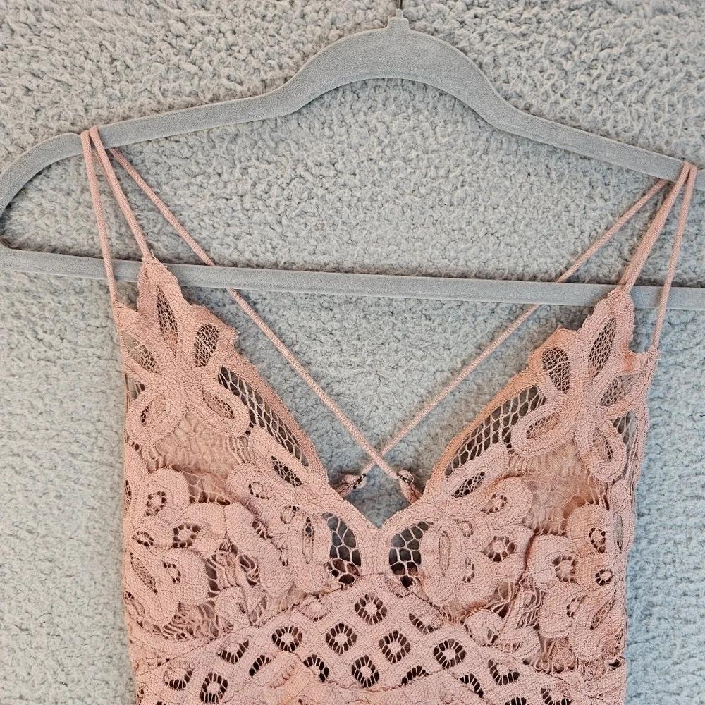 Free People Intimately Womens Adella V-Neck Slip Dress Sz XS Rose Lace & Ruffles